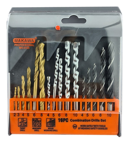 Juego De Brocas Para Madera Cemento Metal 16 Piezas Makawa