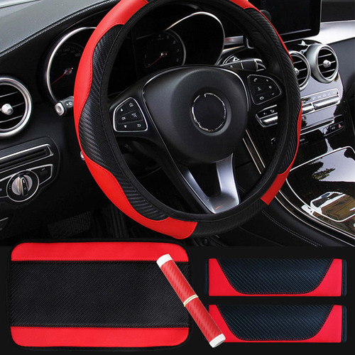 Funda Para Volante Automovil Cuero Color Negro Rojo