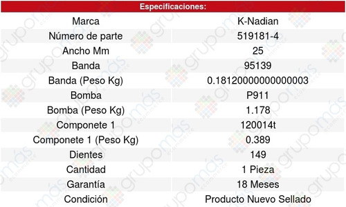 Kit Distribucion Y Bomba Agua Ram 50 6cil 3.0l 11/19 8606556