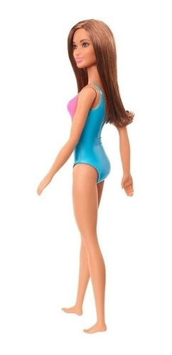 Imagem 4 de 7 de Barbie Praia Cabelo Castanho Maiô Azul Ms