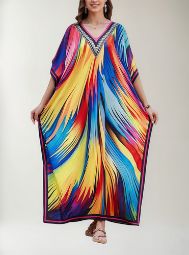 Cárdigan Tipo Kimono Largo De Gasa De Playa Para Mujer
