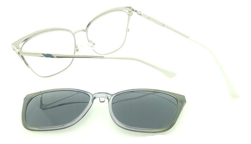 Anteojos Clip On Lentes 2256 Polarizado Uv Receta Metal Flex Plateado-celeste