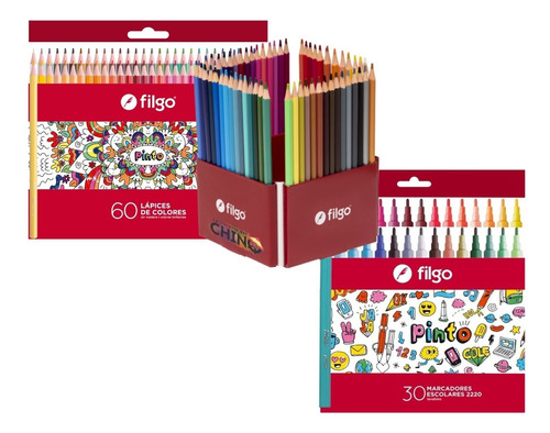 Combo Filgo 60 Lapices De Color X 30 Marcadores Escolares