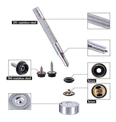 Textil Glarks Acero Inoxidable Cierre Tornillo Snap