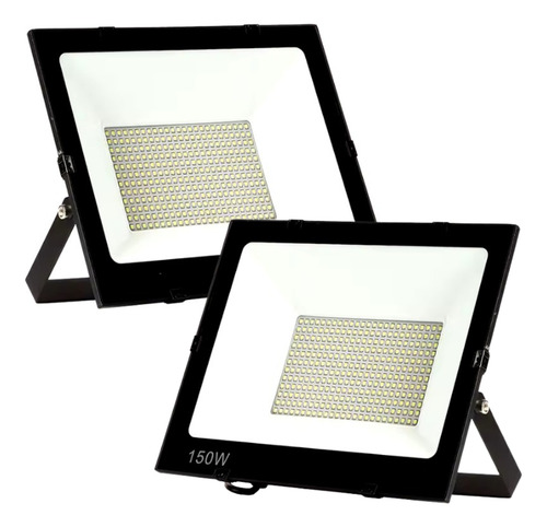 Pack De 2 Focos Reflectores Led De 150w Exterior Carcasa Negro Luz Blanco Frío