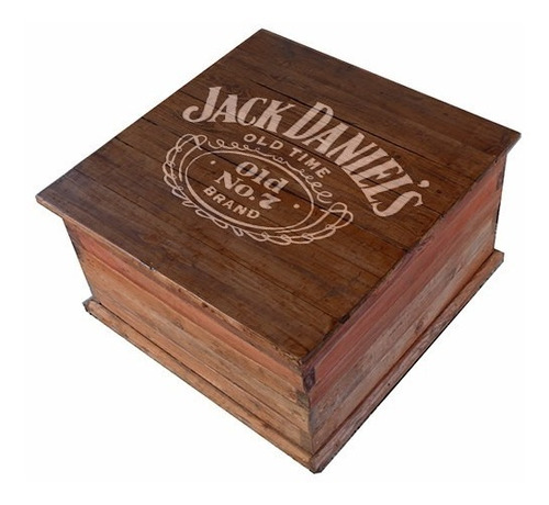 Mesa 60x60x45cm Ratona Baúl Madera Jack Daniels Logo Pintado