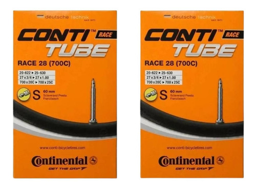 Kit 2 Camaras 700x20/25c Continental Race 28 S60mm Aro