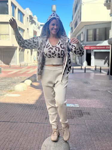 Conjunto Tejido Dama 3 Piezas Campera Pantalón Top 33sp-008 Beige Unico