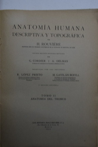 Anatomía Humana : Descriptiva Y Topográfica H. Rouvière C100 (Usado)