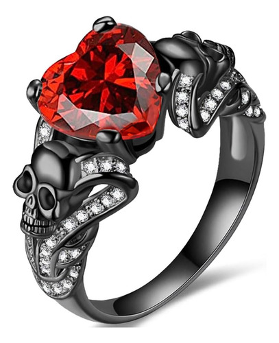 Joyas Góticas, Anillos De Calavera Negros Únicos De Cristal 