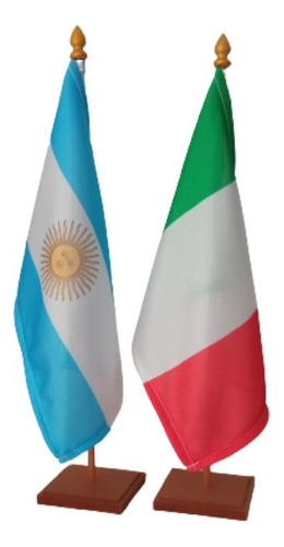 1 Mastil Bandera Argentina +1 Mastil Italia Para Escritorio 