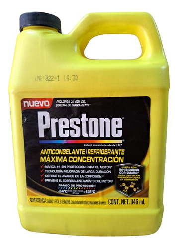 Coolant Prestone Concentrado 97% Se Adapta Todo Color 976 Ml