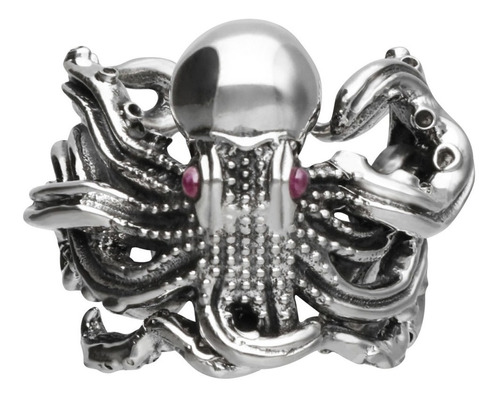 Anillo Diseño De Pulpo En Plata Fina De Ley Con Rubí