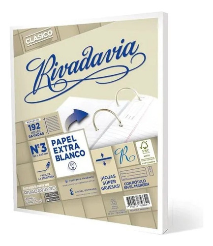 Repuesto Rivadavia N°3 Extra Blanco X 192 Hojas