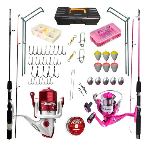 Kit Pesca 2 Varas 20lbs 2 Molinete Com Maleta + Acessórios 