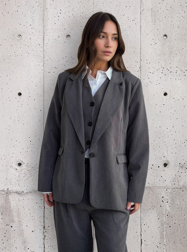 Blazer Sastrero Entallado Forrado Gris