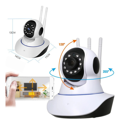 Camera Segurança Ip Interna 360 Graus 3 Antenas Wifi Áudio 