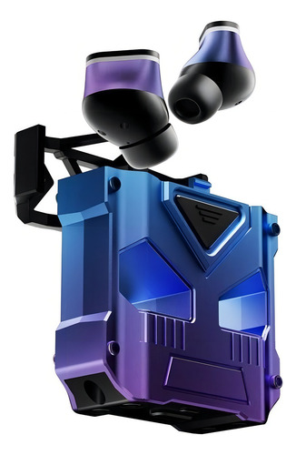 Fone de ouvido in-ear gamer sem fio Novamos K89 Pro azul-degradado com luz LED