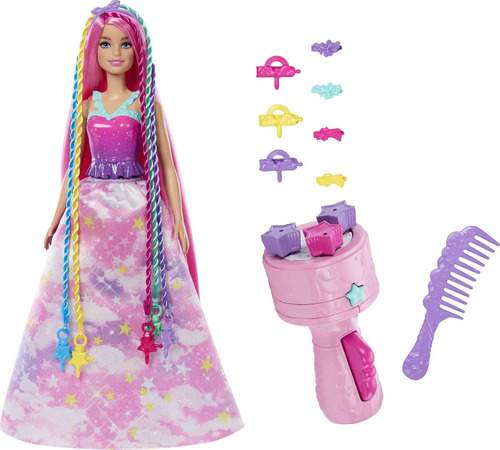 Barbie Muñeca, Pelo De Fantasía Con Estilo Trenzado Y Tor.