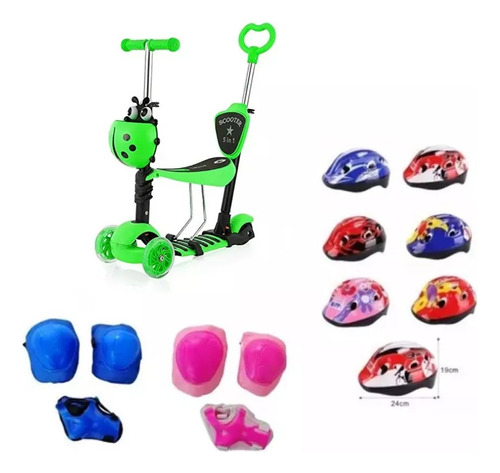 Scooter Monopatín 5 En 1 Ajustable Chinita + Set Protección