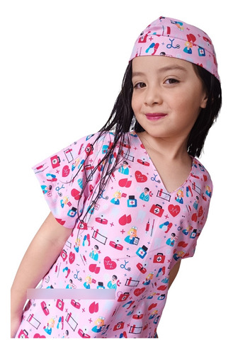 Imagen 3 de 4 de Disfraz De Enfermera Doctora Niña Rosado Alta Calidad