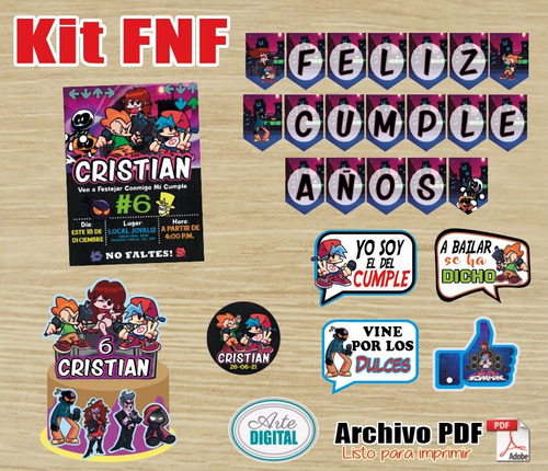 Kit Friday Night Finkin Fnf Imprimir Invitación Banderin Etc