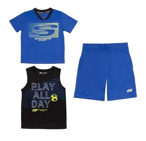 Skechers Boys Kids Conjunto Deportivo 3 Piezas En Color Azul