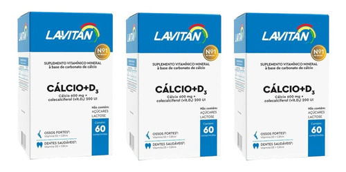 Kit 3 Caixas Lavitan Cálcio + D3 60 Comprimidos
