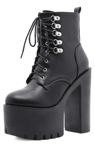 Botas Con Cordones En La Parte Delantera Y Cremallera Latera