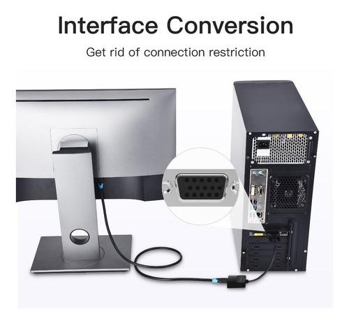 Imagen 7 de 10 de Cable Adaptador Vga Macho A Hdmi + Audio + Micro Usb Vention
