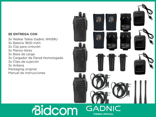 Handy Radio Uhf 16ch Manos Libres Vox Gadnic Kit X 3 Handies