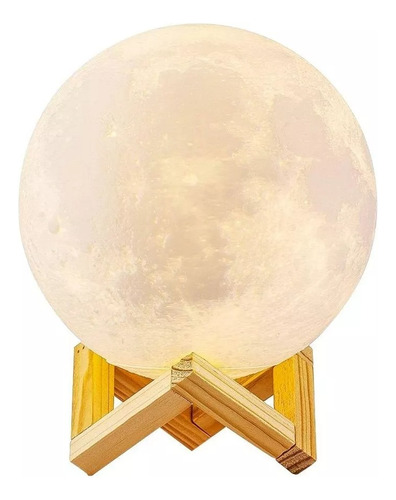 Lámpara Veladora Luna 15cm Base Madera Luces Rgb Táctil