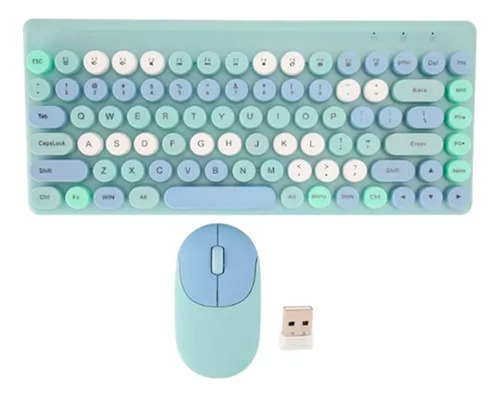 Teclado Y Mouse Pc Inalámbrico Tablet Celeste/azul Celeste Azul