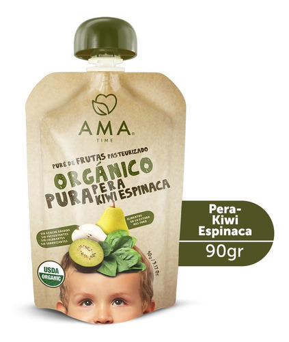 Ama Puré/compota Pera Kiwi Espinaca Orgánico 90g