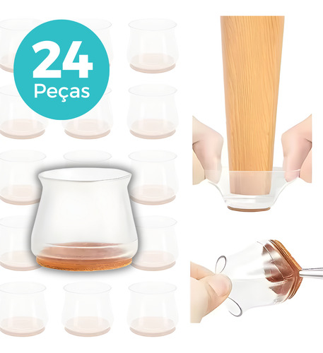 Protetor Silicone Com Feltro Pé Cadeira Mesa Kit 16 Redondo