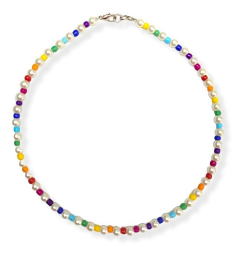 Collar Perlas 6mm Mostacillas De Colores