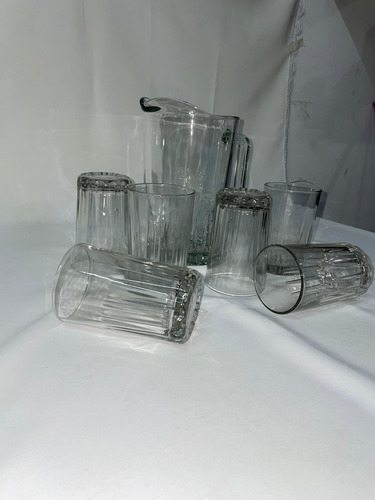 Set Jarra De Vidrio C/7 Vasos Kristalino - Crisa Blanco Transparente