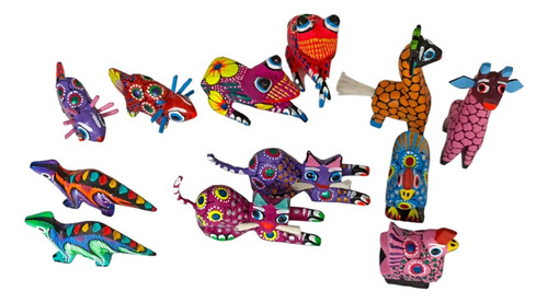 Paquete De 10 Alebrijes Mini De Oaxaca- Madera Copal 