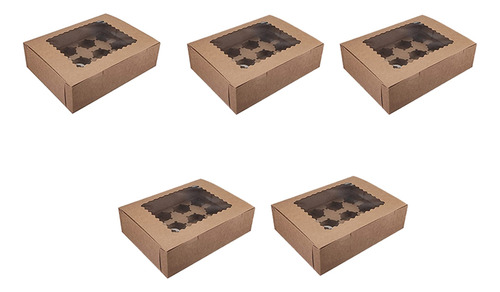 Caja De 5 Unidades Para Cupcakes Con Ventana, Cajas De Papel
