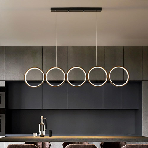Luminária Led Pendente Moderno Mesa Cozinha Lustre Em Circulo Preto 3 Tons Dimmer Luxo Casa Attract 4x4sc