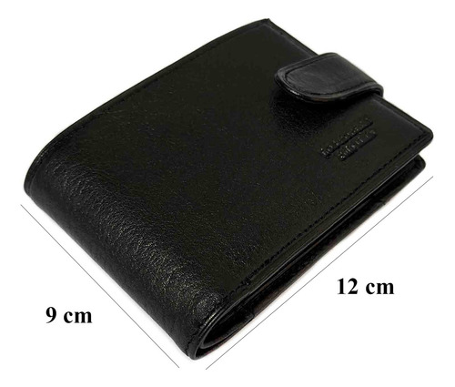 Billetera Los Robles Polo Time 0914 color negro de cuero - 9cm x 12cm x 2cm