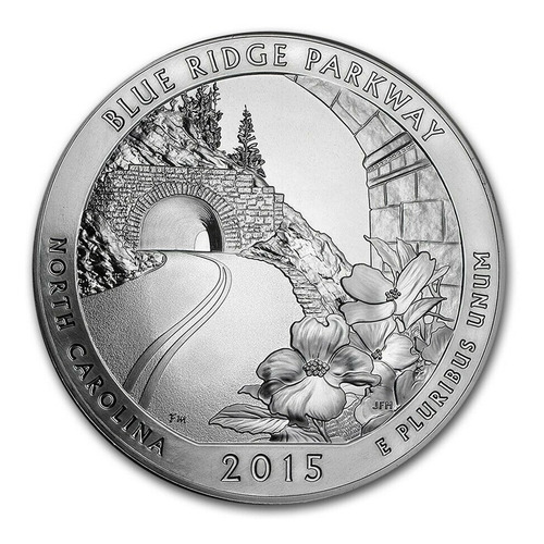 2015 Atb Blue Ridge 25c Quarter Dolar Ms 5 Onza Plata Proof 