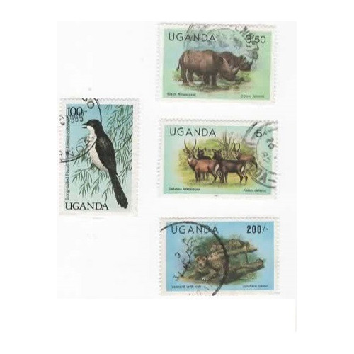 Uganda  África Animales Fauna Rinoceronte Jaguar Ave 1982