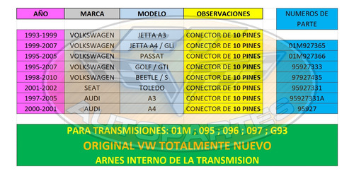 Arnes Cable Interno Transmision 01m 1999 Jetta A3 Original