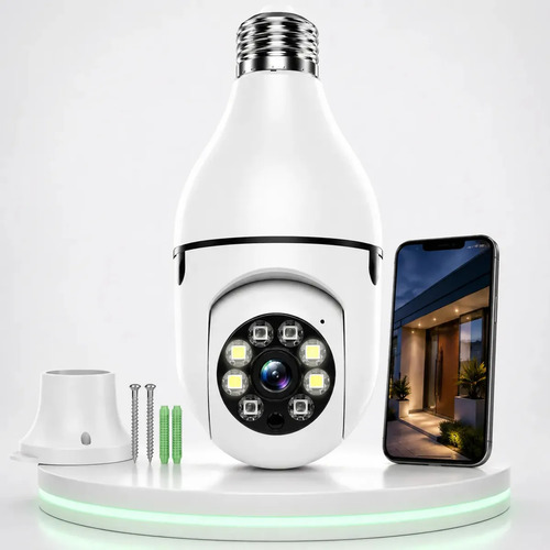 Câmera De Segurança Lâmpada Panorâmica Wi-Fi 1080p Sensor Movimento 355º Visão Noturna