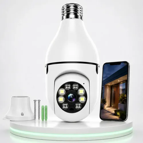 Câmera de Segurança Lâmpada Panorâmica Wi-Fi 1080p com Sensor de Movimento 355° Visão Noturna