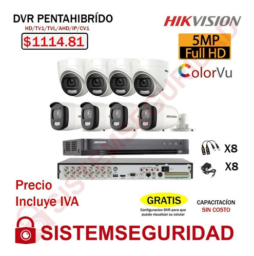 Imagen 6 de 7 de Kit 2 4 8 Camara De Seguridad 5mp Colorvu Color Vu Hikvision