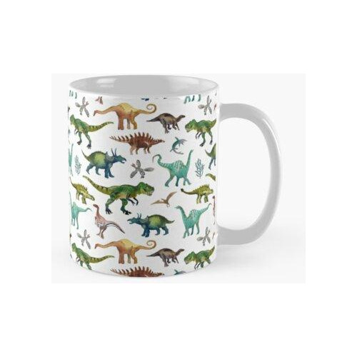 Taza Dinosaurios Pintados A Mano Acuarela Colores Naturales.