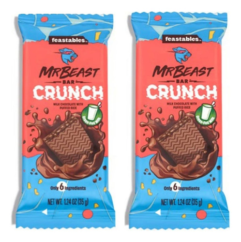 Mr Beast Bar Crunch Milk Chocolate 35g Pack De 2