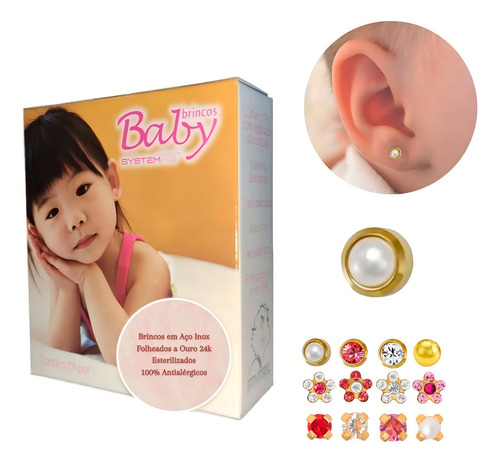 Brincos Para Bebês E Crianças 100% Antialérgico Ouro 24k